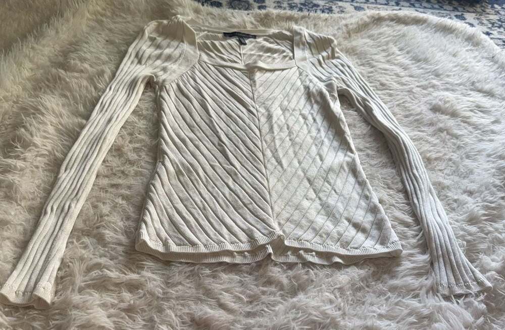 White House Black Market Ribbed Long Sleeve Square Neck Top Size XS